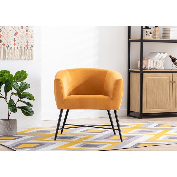 Luxurious Design 1pc Accent Chair Yellowish Orange Velvet Clean Line Design Fabric Upholstered Black Metal Legs Stylish