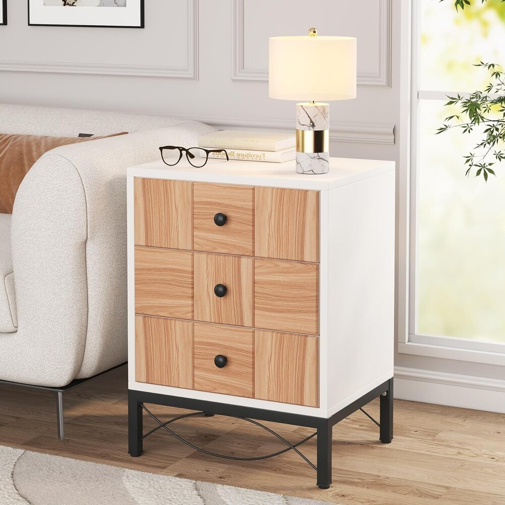 Nightstand with 3 Drawers  Modern Bedside Table for Small Space