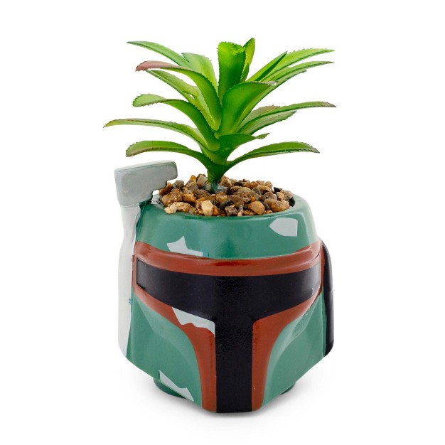 Silver Buffalo Star Wars Boba Fett Helmet 3 inch Ceramic Mini Planter With Artificial Succulent