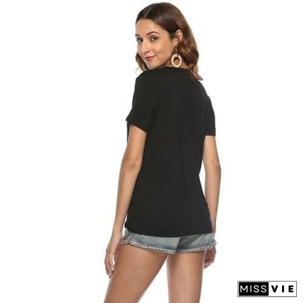 Letters Print T-shirt Women Summer Short Sleeve O-Neck Top Tees Casual T Shirt