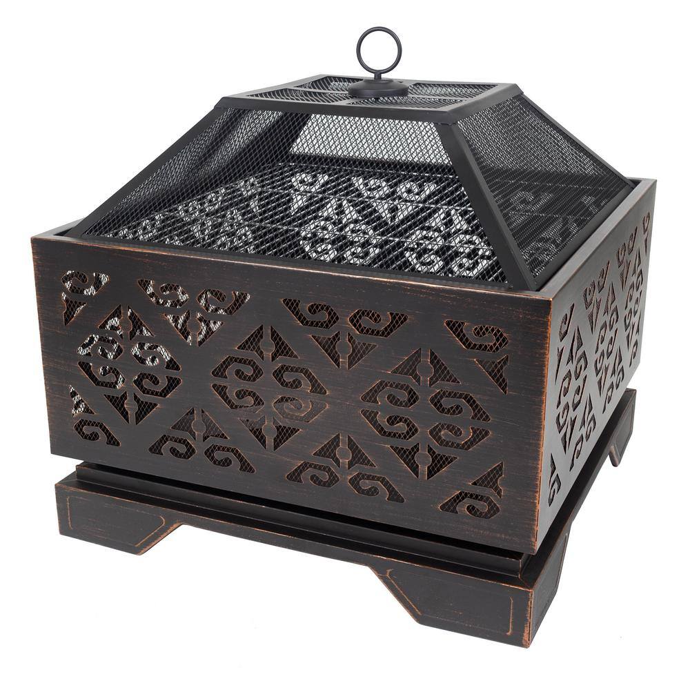 Pleasant Hearth Vienna 26 in. W x 26 in. H Square Steel Wood Burning Rubbed Bronze Fire Pit OFW118S