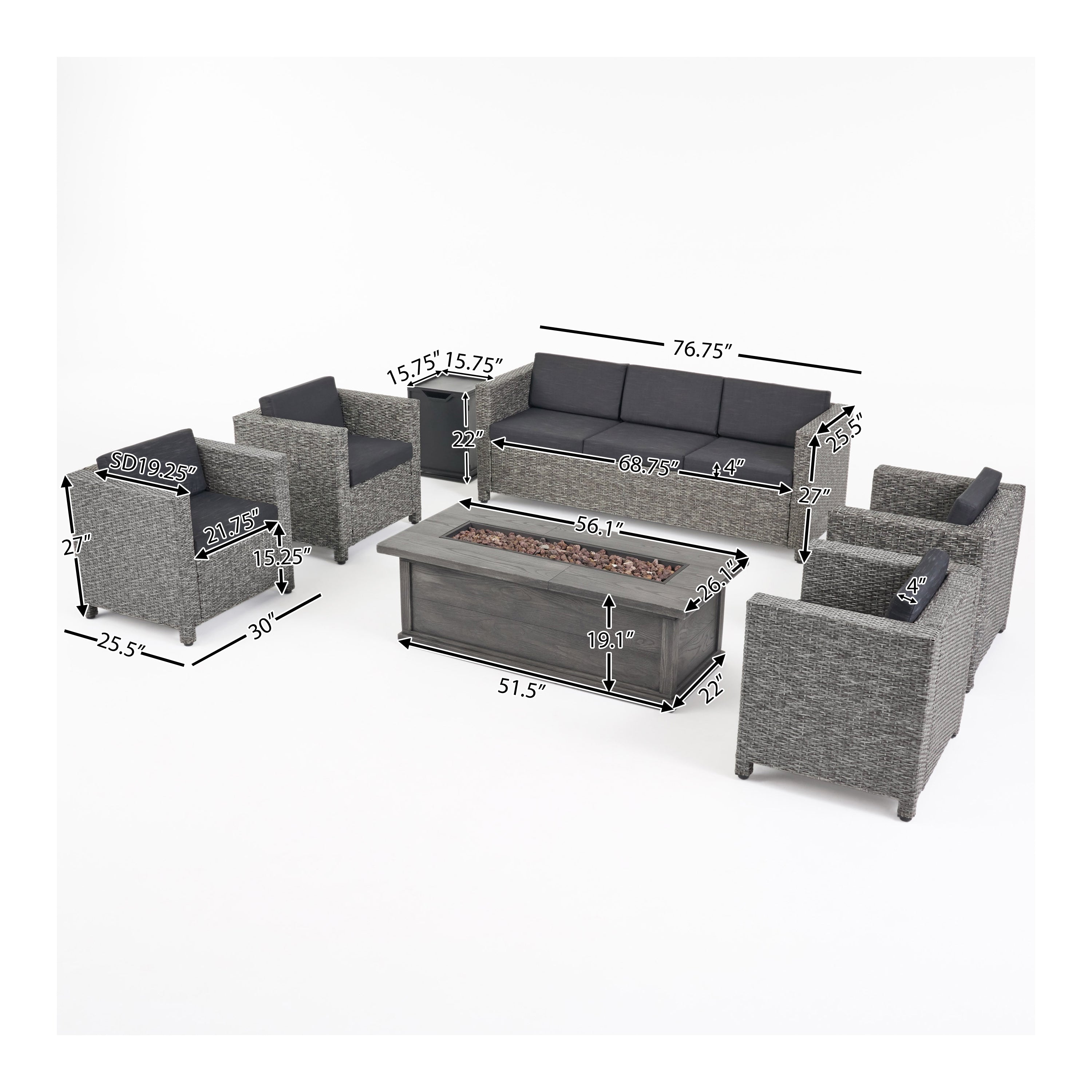 Venice 7-Seater Outdoor Fire Pit Sofa Set