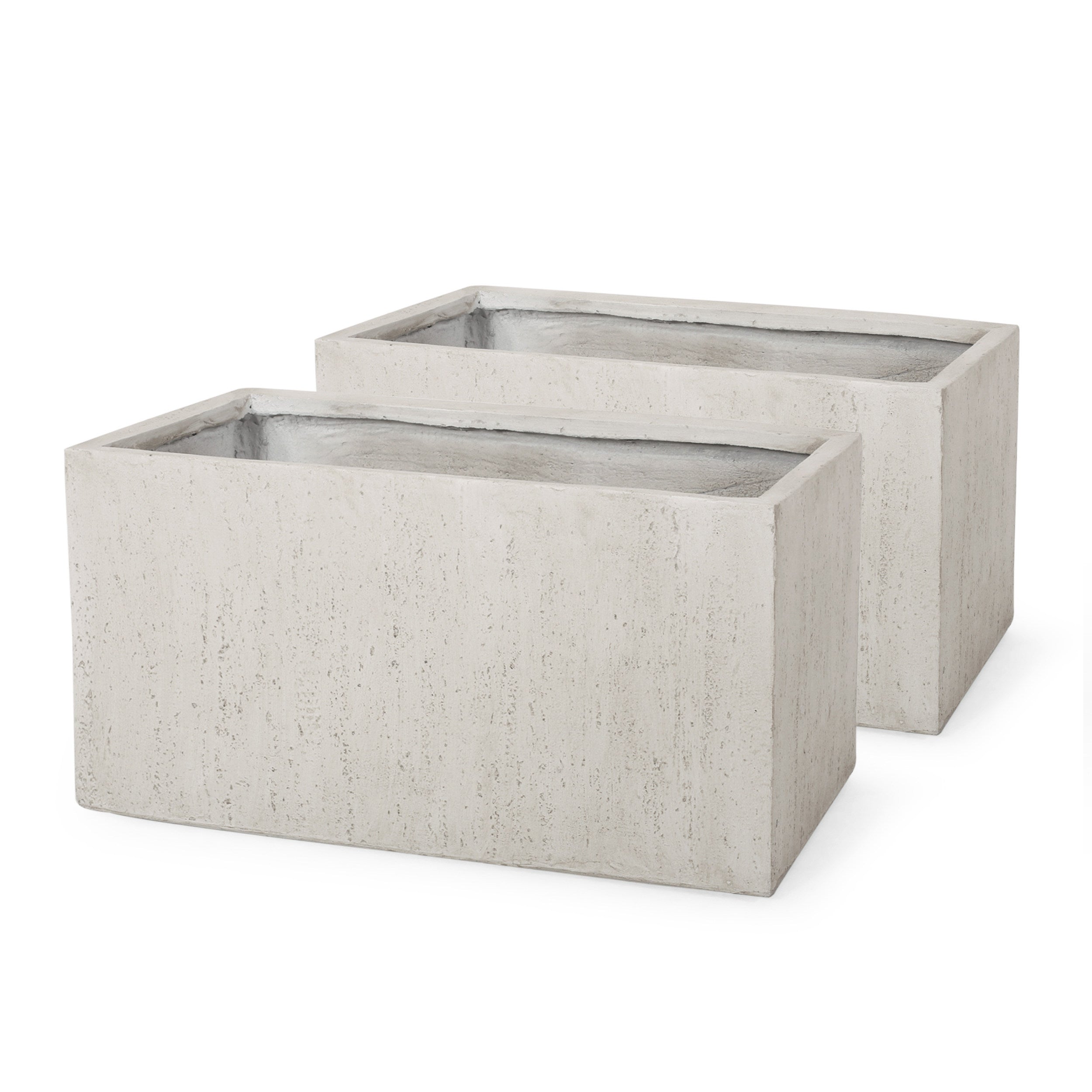 Fardeen Outdoor Modern Cast Stone Rectangular Planters (Set of 2)