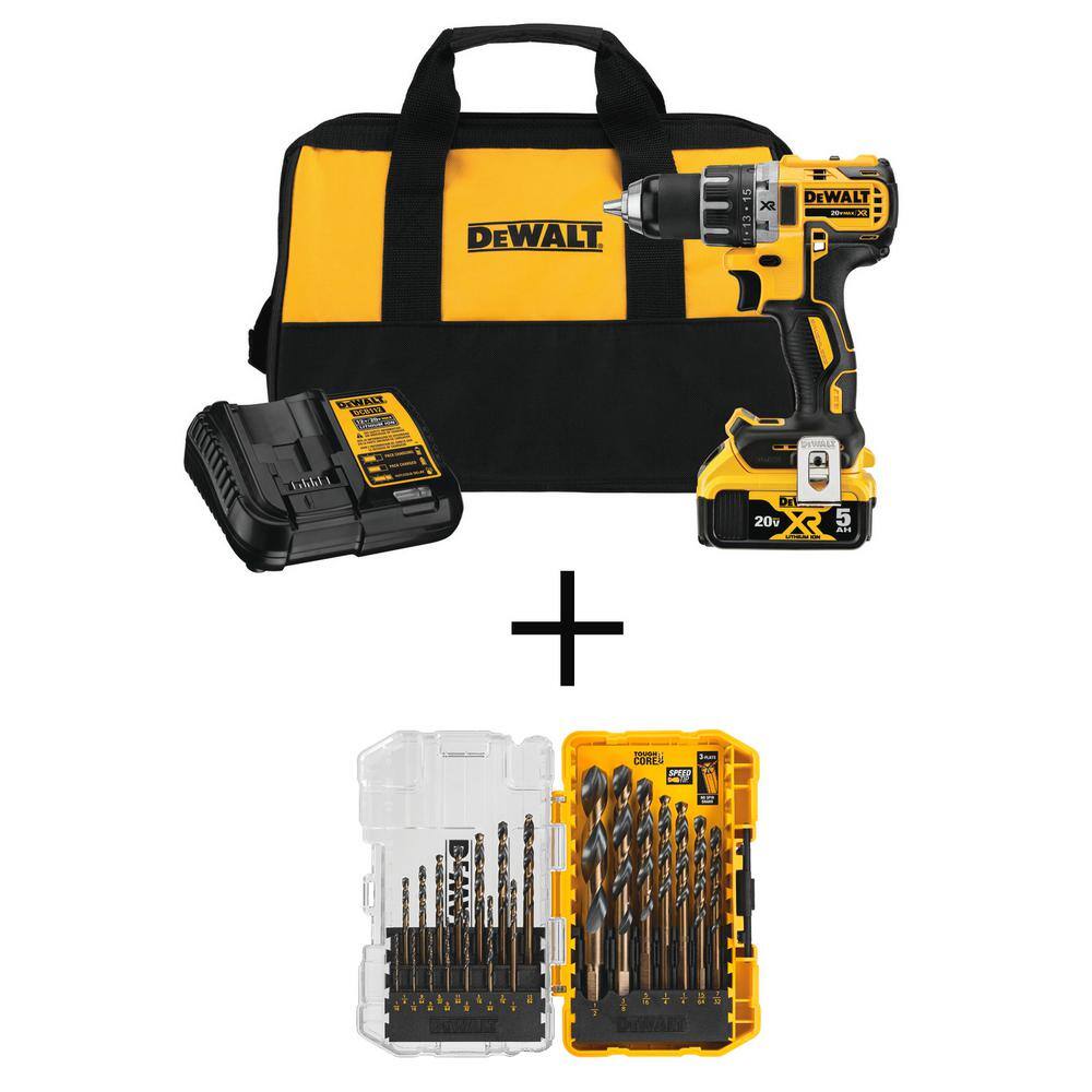 DW 20V MAX XR Cordless Brushless 12 in. DrillDriver Kit and Black and Gold Drill Bit Set (21 Piece) DCD791P1W1181