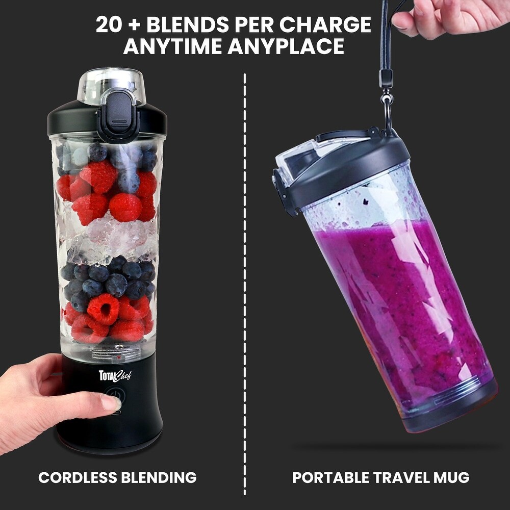 Total Chef Cordless Portable Blender 20 oz  USB Rechargeable  Black