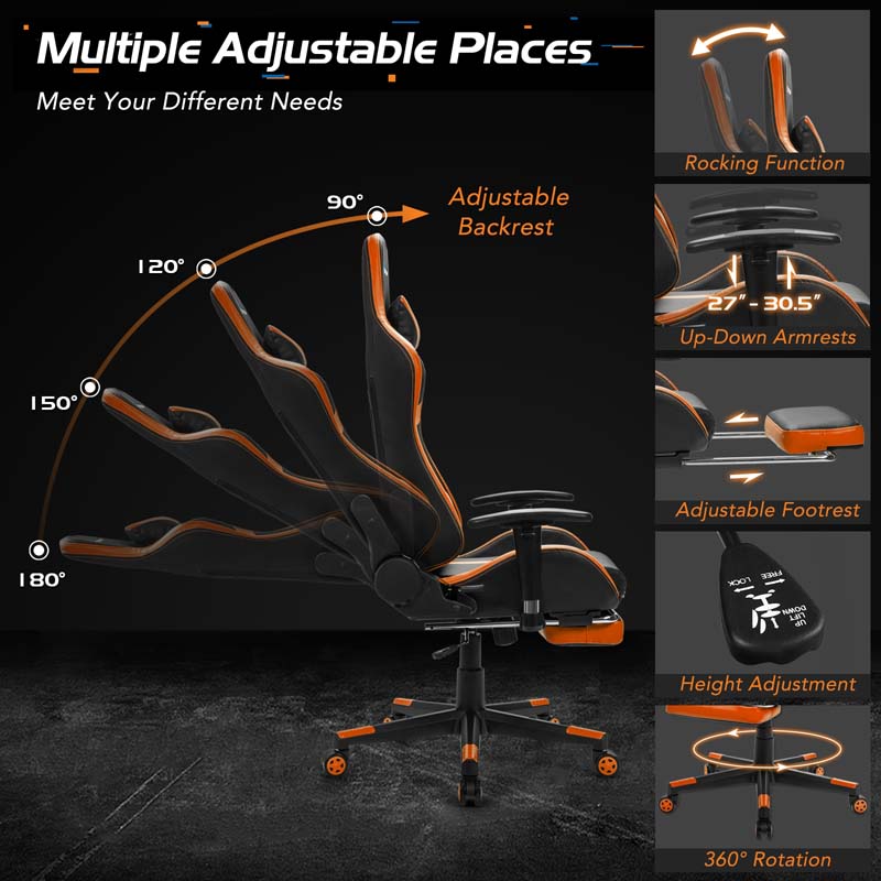 Computer Gaming Chair, Ergonomic High Back Massage Racing Chair, Swivel Office Chair with Footrest & Adjustable Armrests