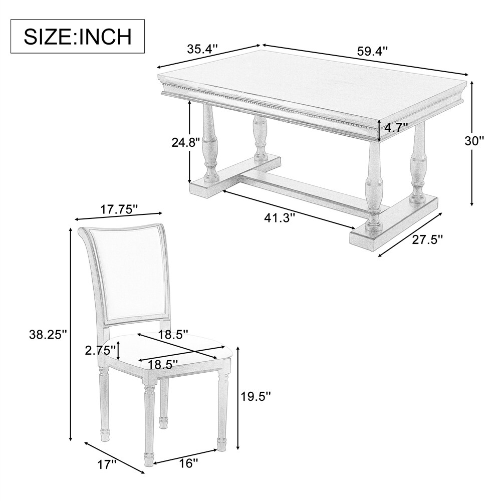 7 Piece Dining Table with 4 Trestle Base and 6 Upholstered Chairs