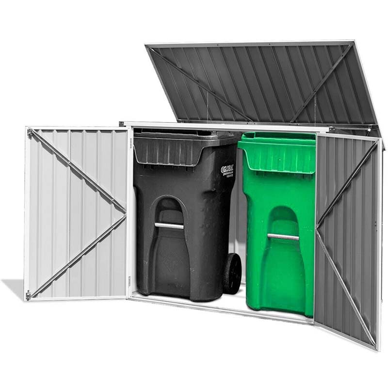 6 x 3 FT Horizontal Metal Storage Shed Outdoor Garbage Bin Enclosure, Multi-function Storage Cabinet for Garden Yard