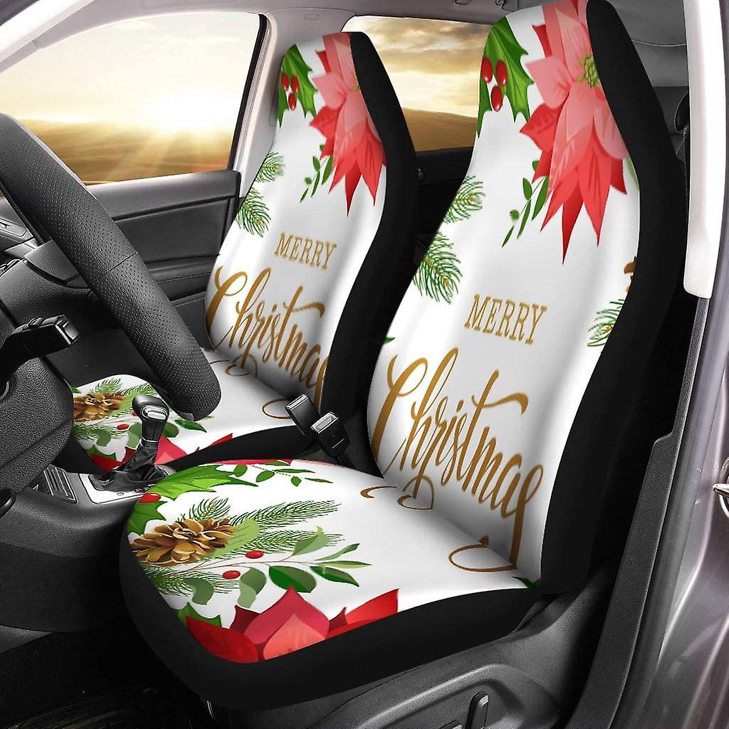 Set Of 2 Car Seat Covers Flower Christmas Composition Of Poinsettia Fir Branches Cones Holly Universal Auto Front Seats Protector Fits