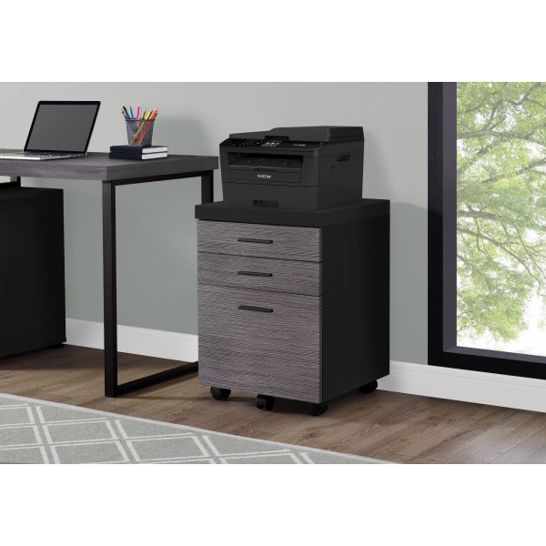 File Cabinet， Rolling Mobile， Storage Drawers， Printer Stand， Office， Work， Black And Grey Laminate， Contemporary， Modern