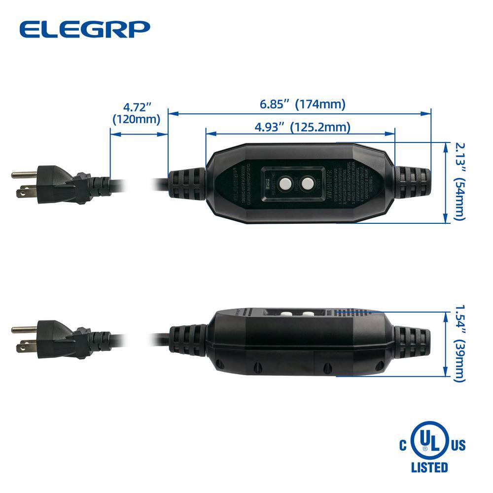 ELEGRP 1 ft. 15 Amp Auto Reset 3 Prong in-line Portable GFCI Replacement Plug Assembly EG20CA0201-5P