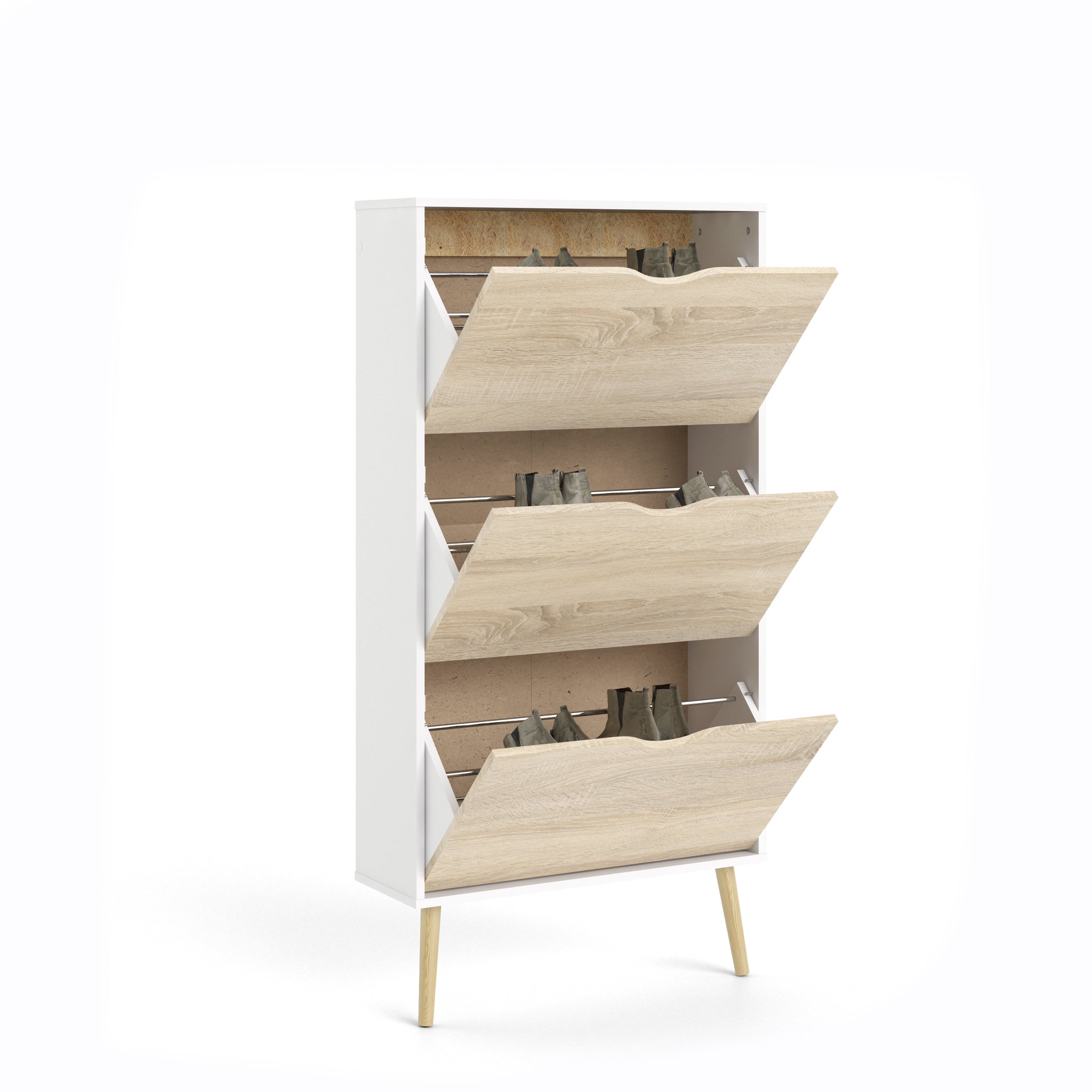 Diana 3-Drawer Shoe Accent Cabinet， accommodates  18-21 Pairs of Shoes; White/Oak Structure