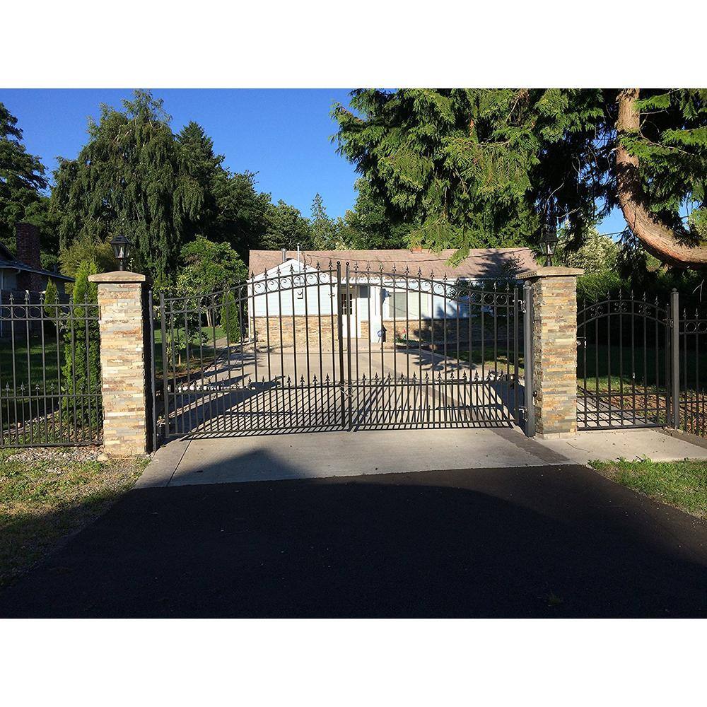 ALEKO Prague Style 12 ft. x 6 ft. Black Steel Dual Swing Driveway Fence Gate DG12PRAD-HD