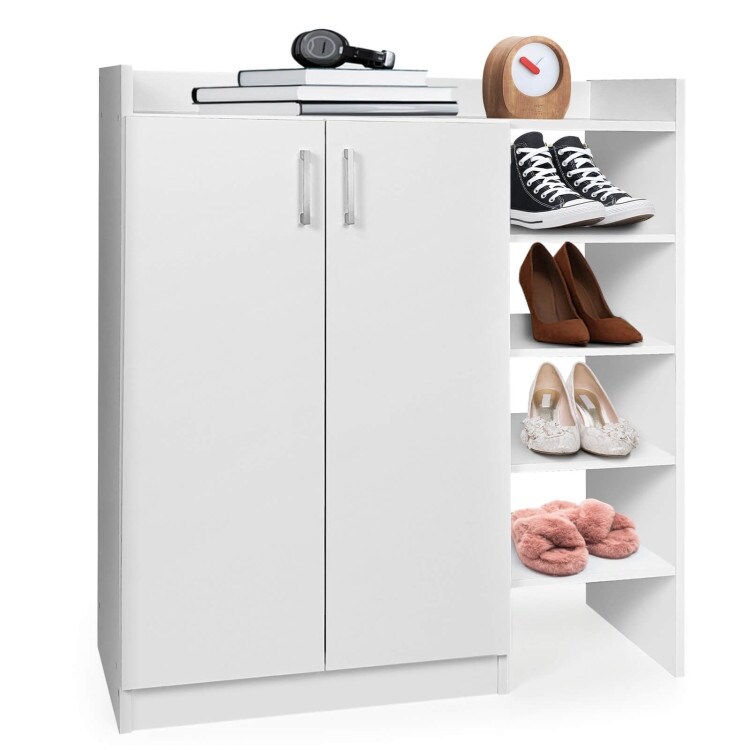 Freestanding Shoe Cabinet with 3 Postition Adjustable Shelves White   32.5\