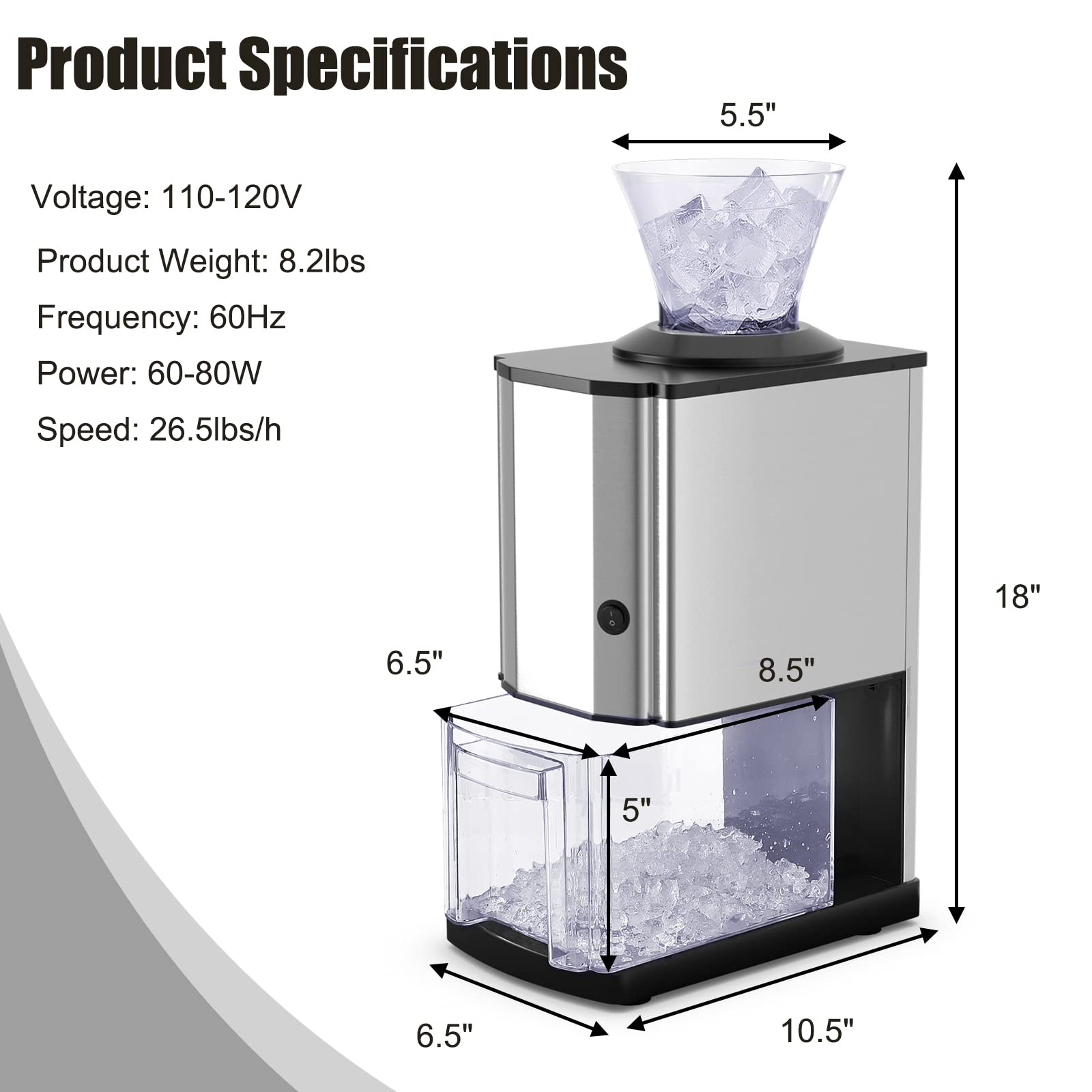 Costzon Electric Ice Crusher, Stainless Steel Ice Shaver