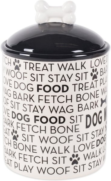 Bone Dry Text Print Ceramic Dog Treat Canister