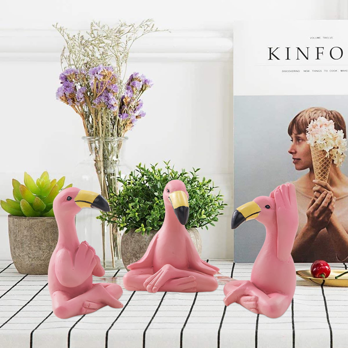 Goodeco Mini Yoga Flamingo Figurine - Whimsical Pink Flamingo Fairy Garden Lawn Statues or Indoor/Outdoor Decor,Gifts for Women/Mom/Grandma/Girls,Gift idea,2.4