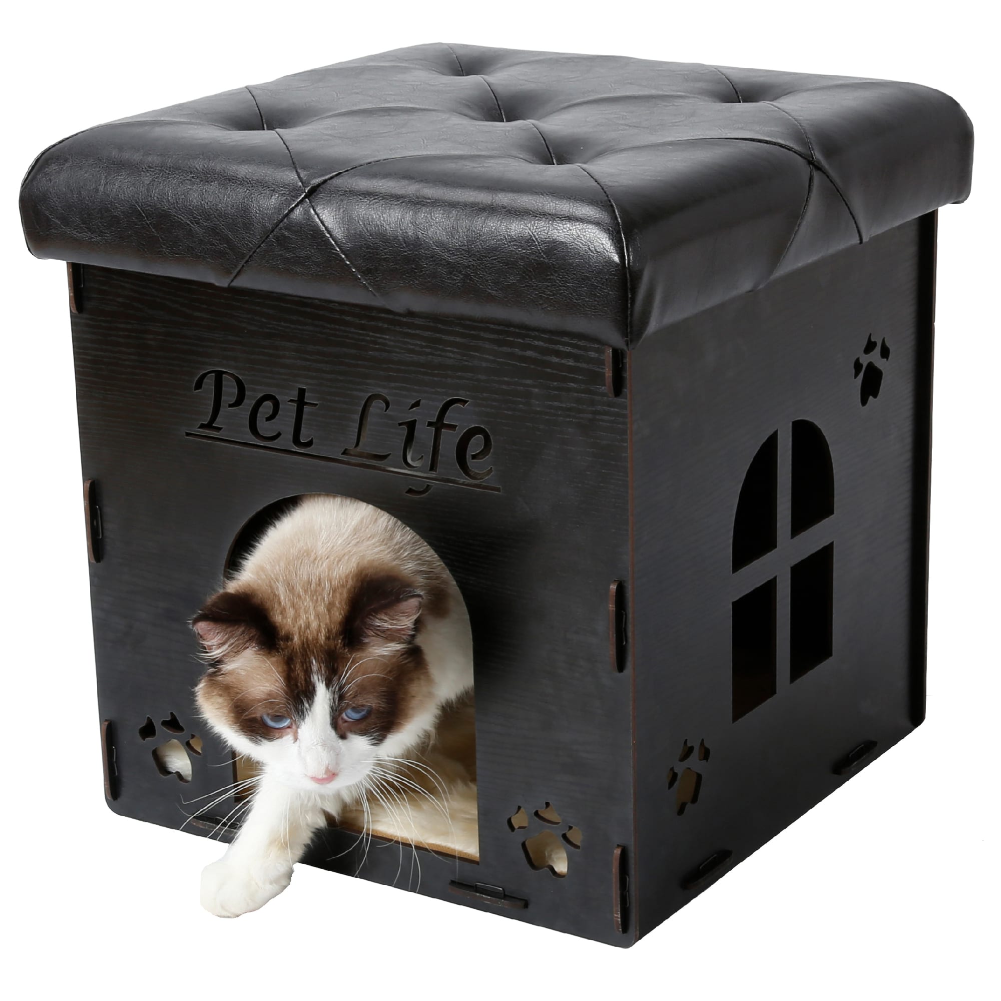 Pet Life Black Foldaway Collapsible Designer Cat House Furniture Bench， 15.74