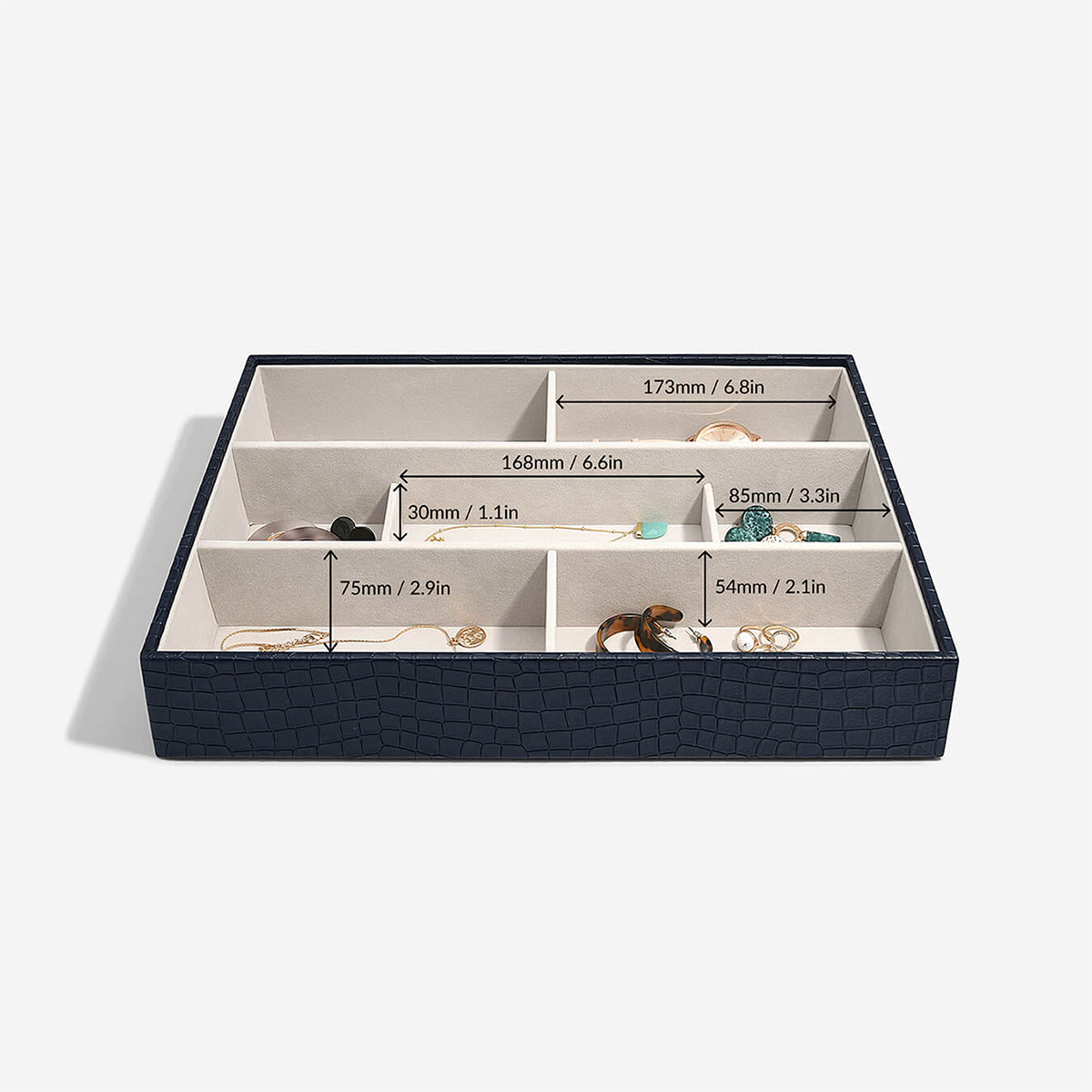 Stackers Navy Vegan Crocodile Supersize Premium Jewelry Box