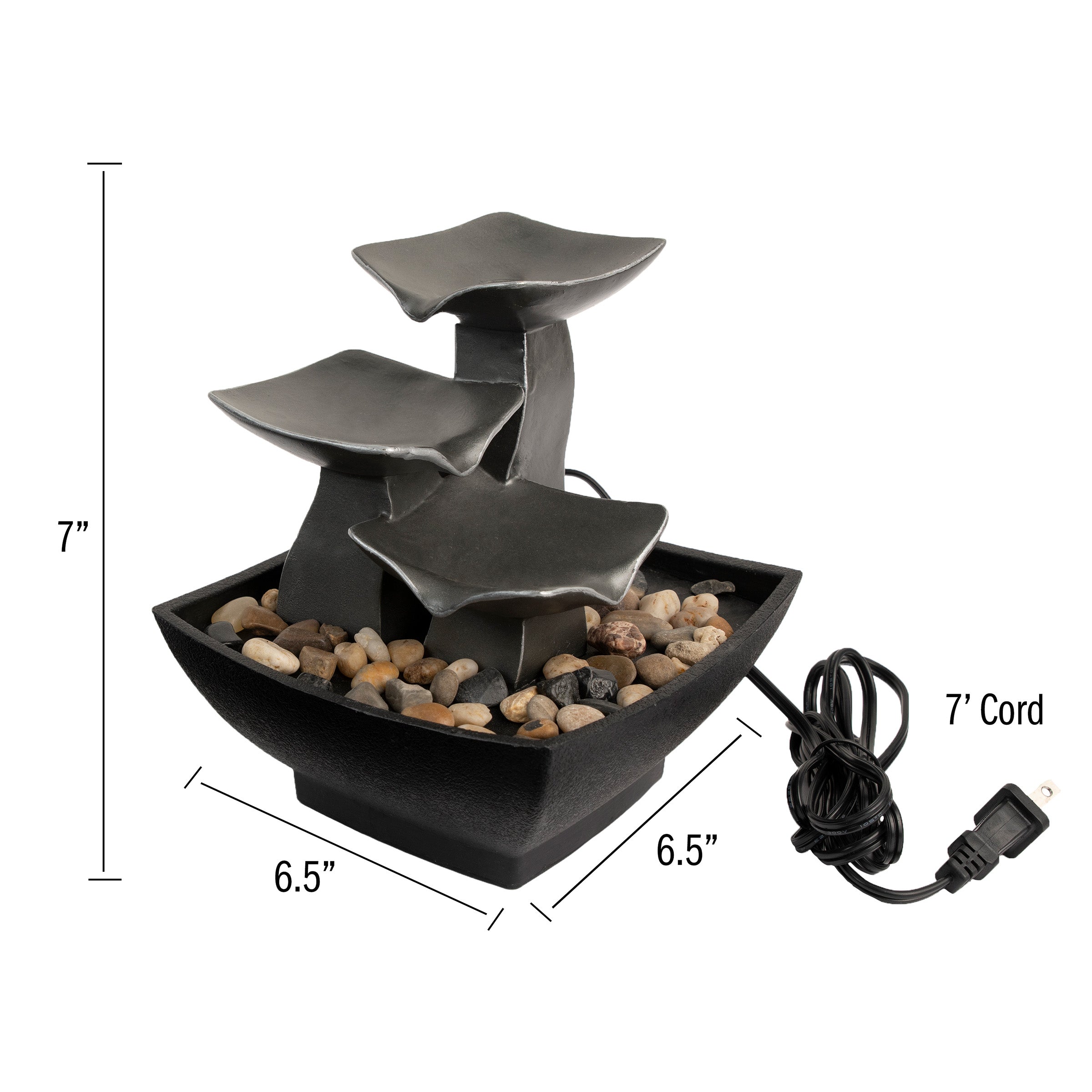 Villacera 3-Tier Tabletop Water Fountain - Raku Bowl and River Rocks