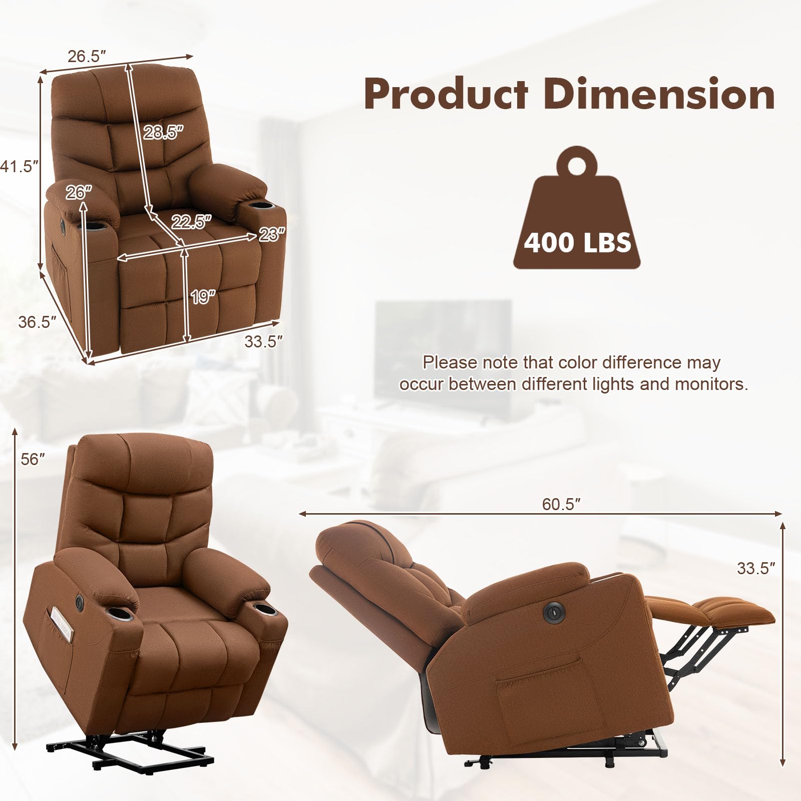 Giantex Recliner Chair, Electric Power Lift Recliner Sofa with Massage and Heat, Adjustable Backrest & Footrest