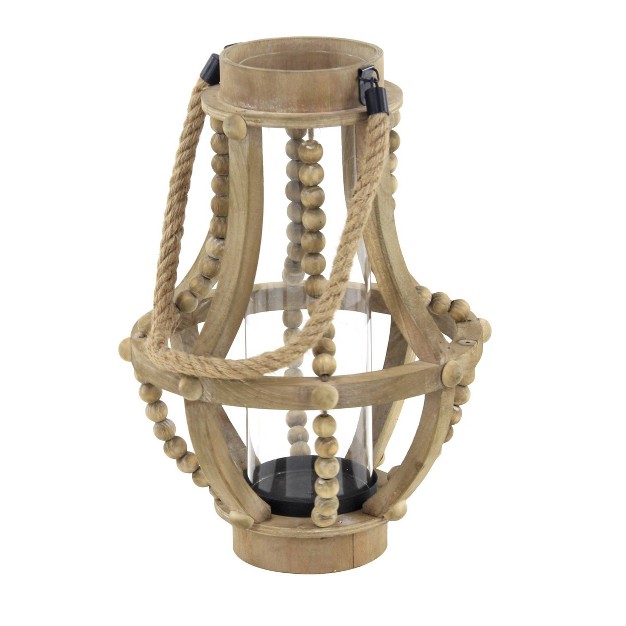 X 10 quot Rustic Wood glass Candle Holder With Rope Handle Beige Olivia amp May