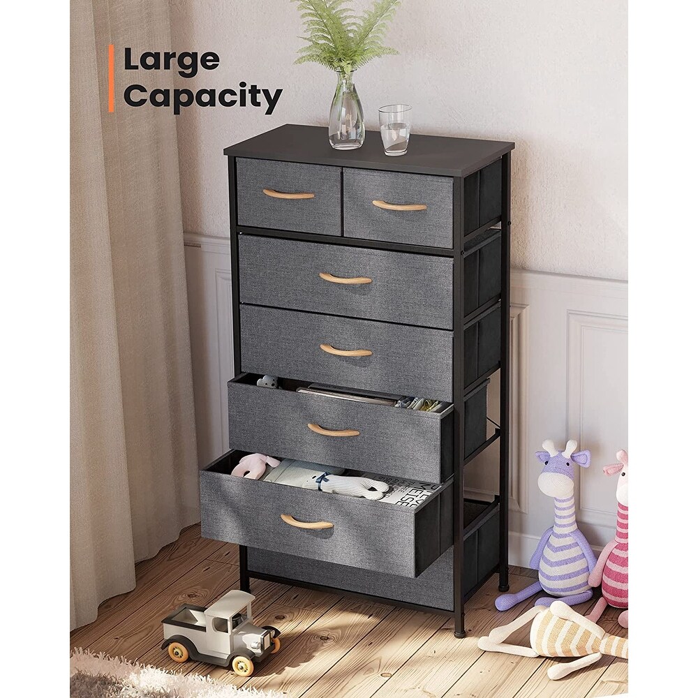 7 Drawers Dresser  Tall Dresser Vertical Storage Tower with Wooden Handle and Wooden Top  Organizer Unit