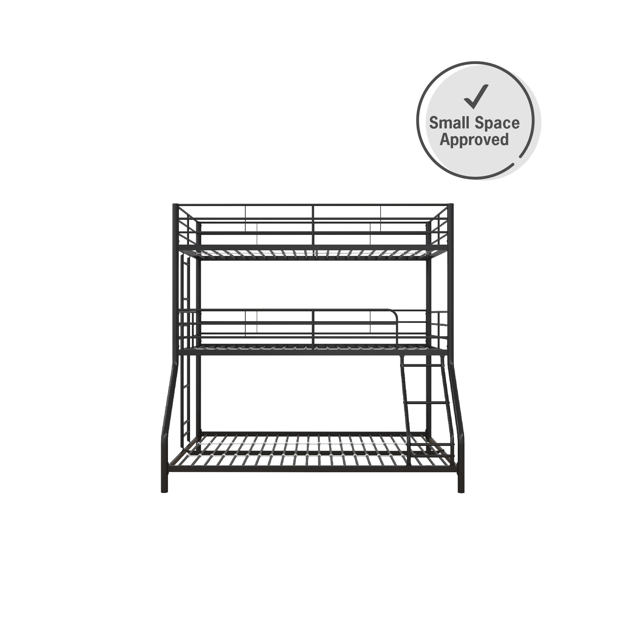 DHP Everleigh Triple Metal Bunk Bed, Twin/Twin/Full, Bed for Kids, Black