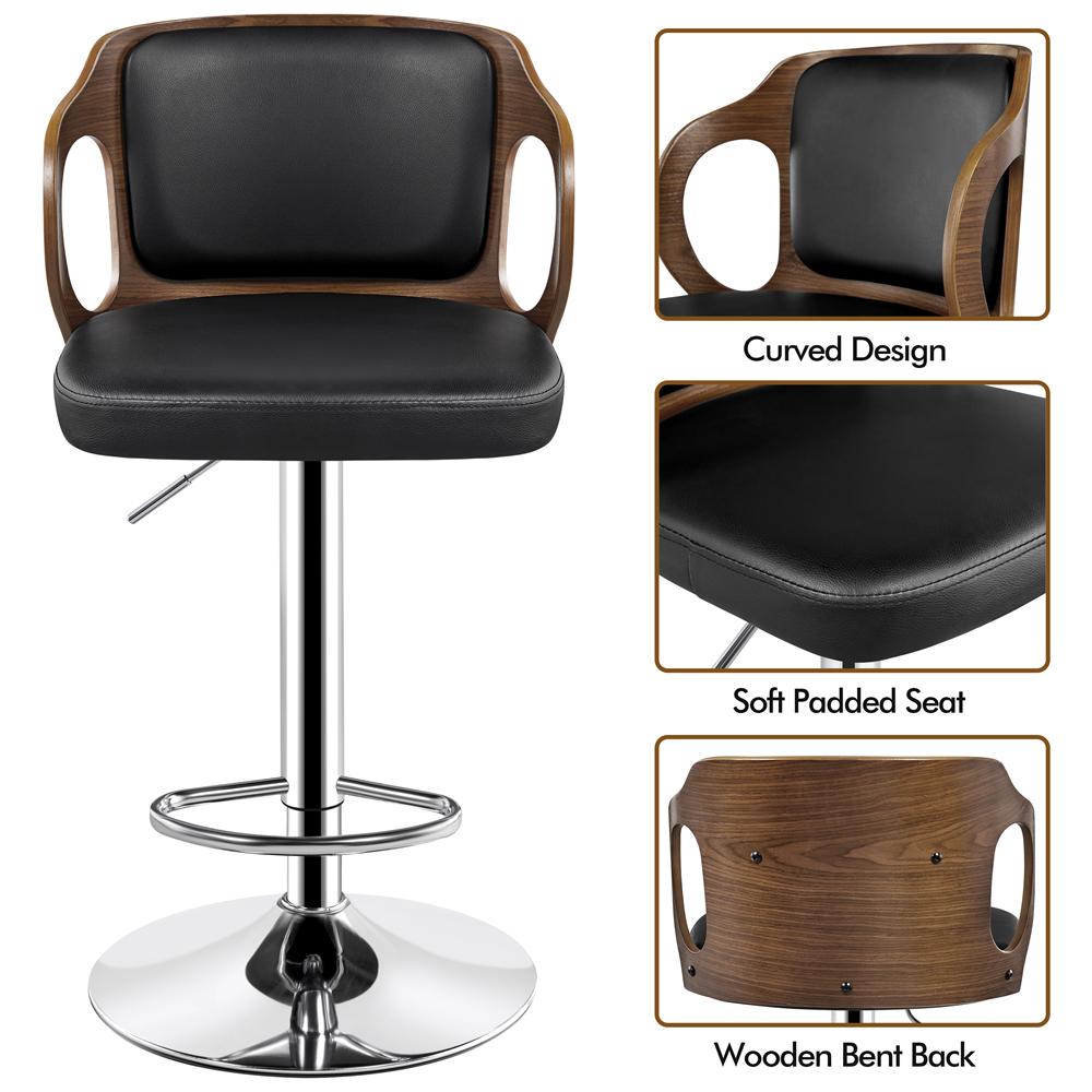 SmileMart Adjustable Walnut Bentwood Faux Leather Bar Stool for Kitchen Counter Home Bar Pub， Black