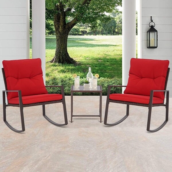 SUNCROWN 3Piece Outdoor Patio Brown Wicker Rocking Chairs Bistro Set