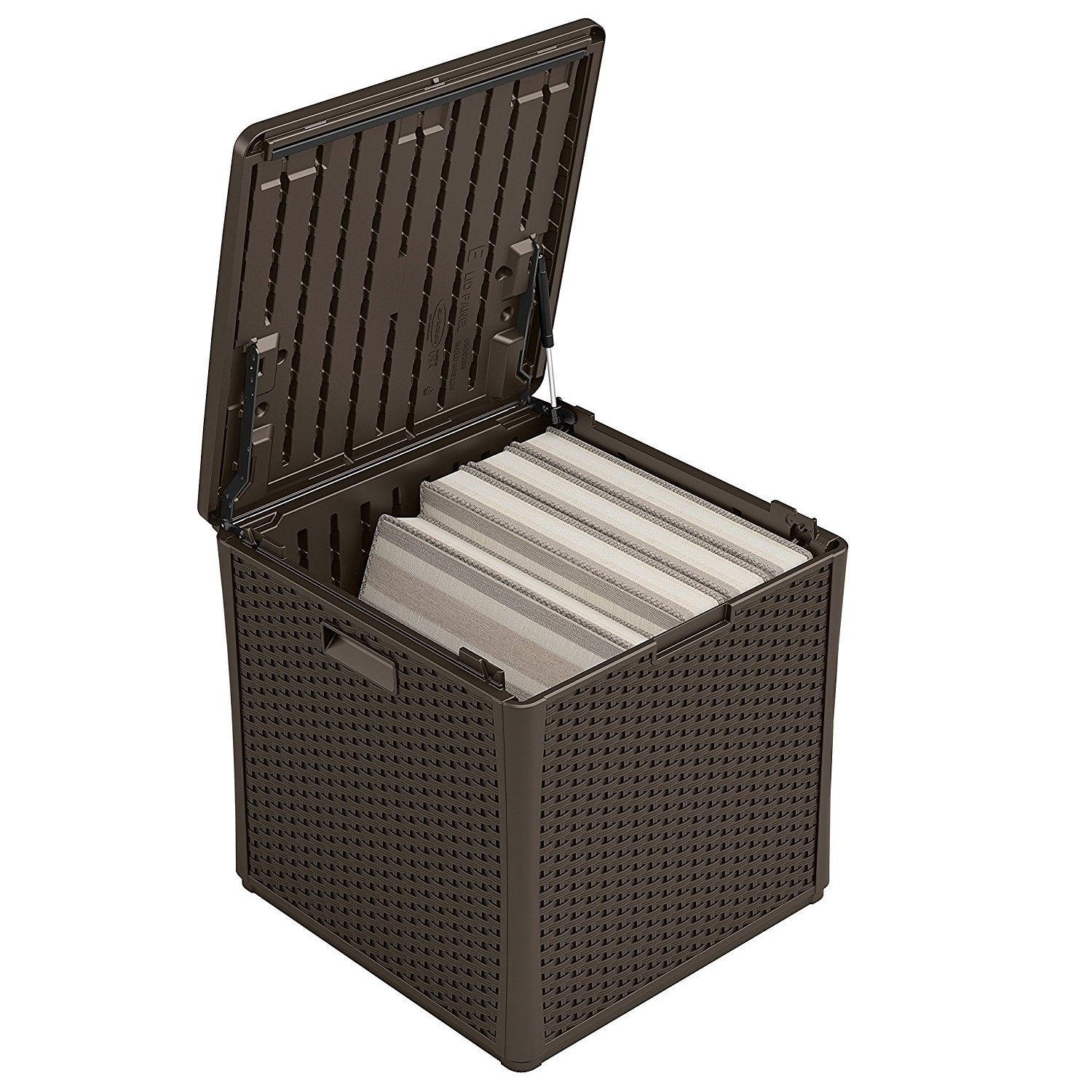 Suncast 60 Gallon Java Resin Wicker Storage Cube Deck Box BMDB60