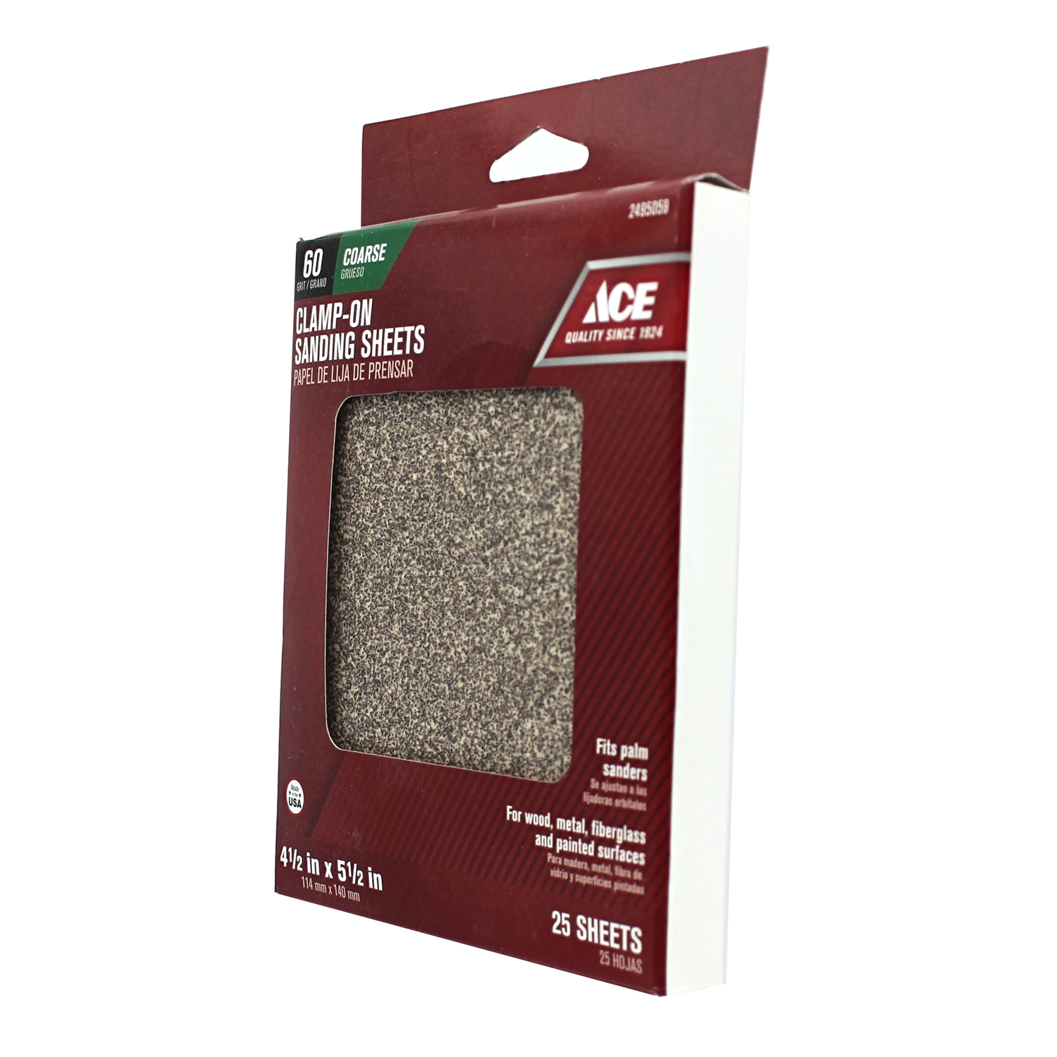 Ace 5-1/2 in. L X 4-1/2 in. W 60 Grit Aluminum Oxide 1/4 Sheet Sandpaper 25 pk