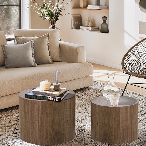 Modern Round Accent Nesting Side Coffee Table Set (Set of 2)