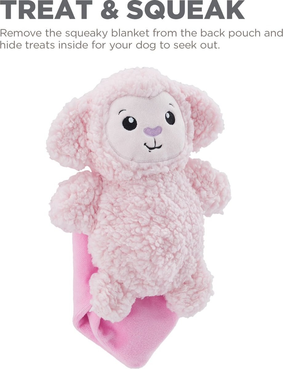 Outward Hound Blanket Buddies Pink Lamb Small Blacket Treat and Squeaky Dog Toy， Pink