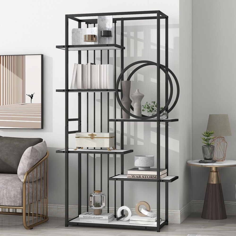 6 Tiers Home Office Bookcase Open Bookshelf with Black Metal Frame