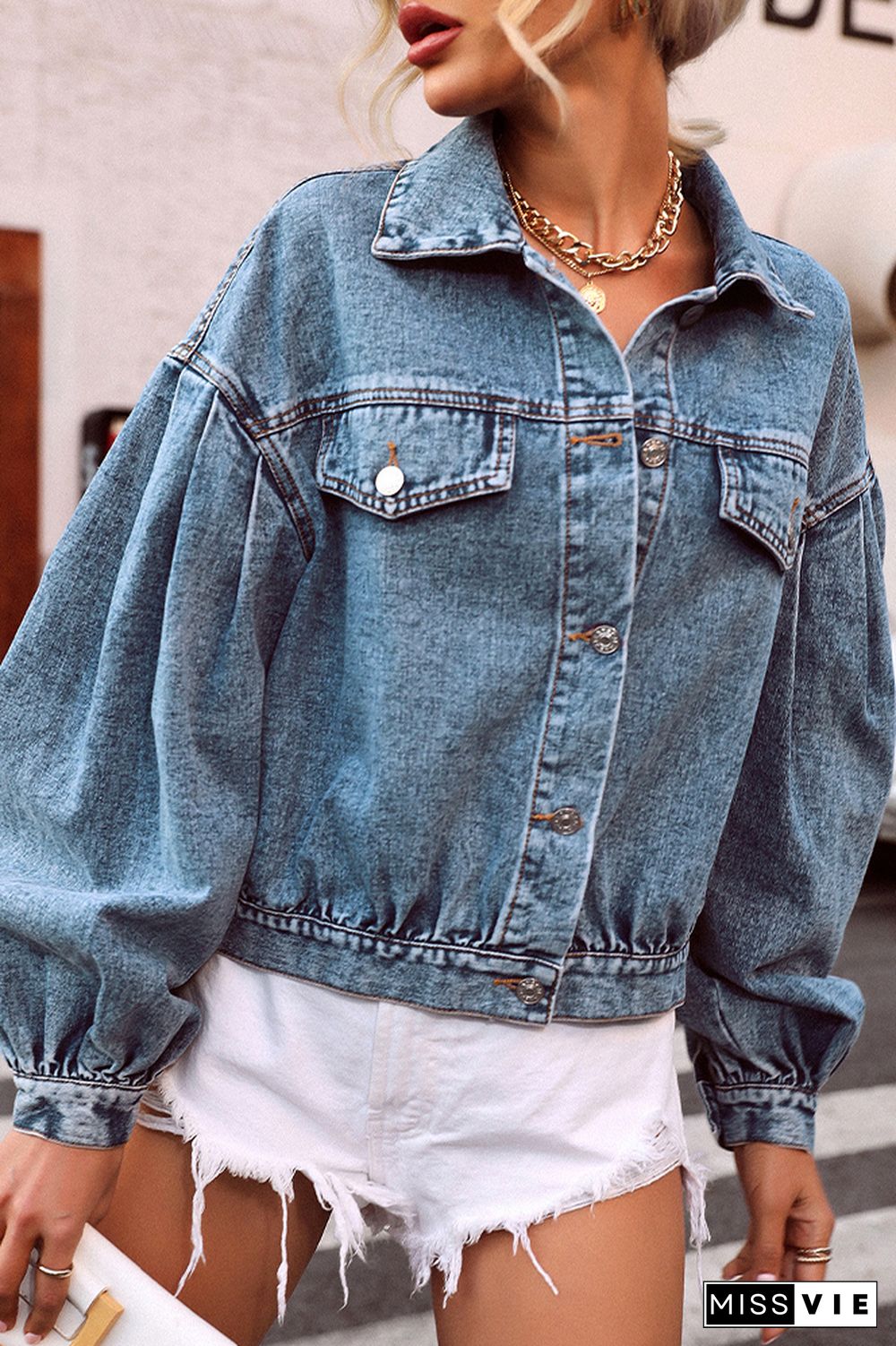 Plain Open Button Pocket Oversize Denim Jackets