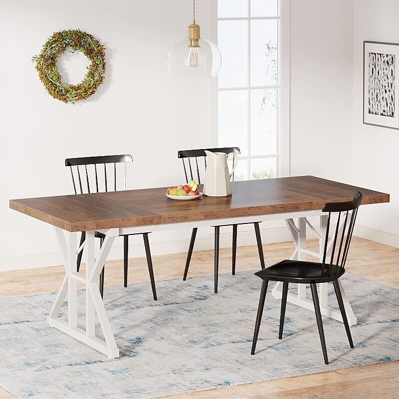 70.8 Inch Farmhouse Rectangular Wood Dining Table for 6 People