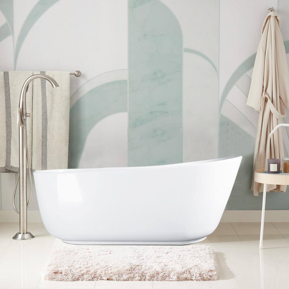 Vanity Art Beziers 67 in. Solid Surface Resin Stone Glossy Flatbottom Freestanding Bathtub in White VA6911-GL