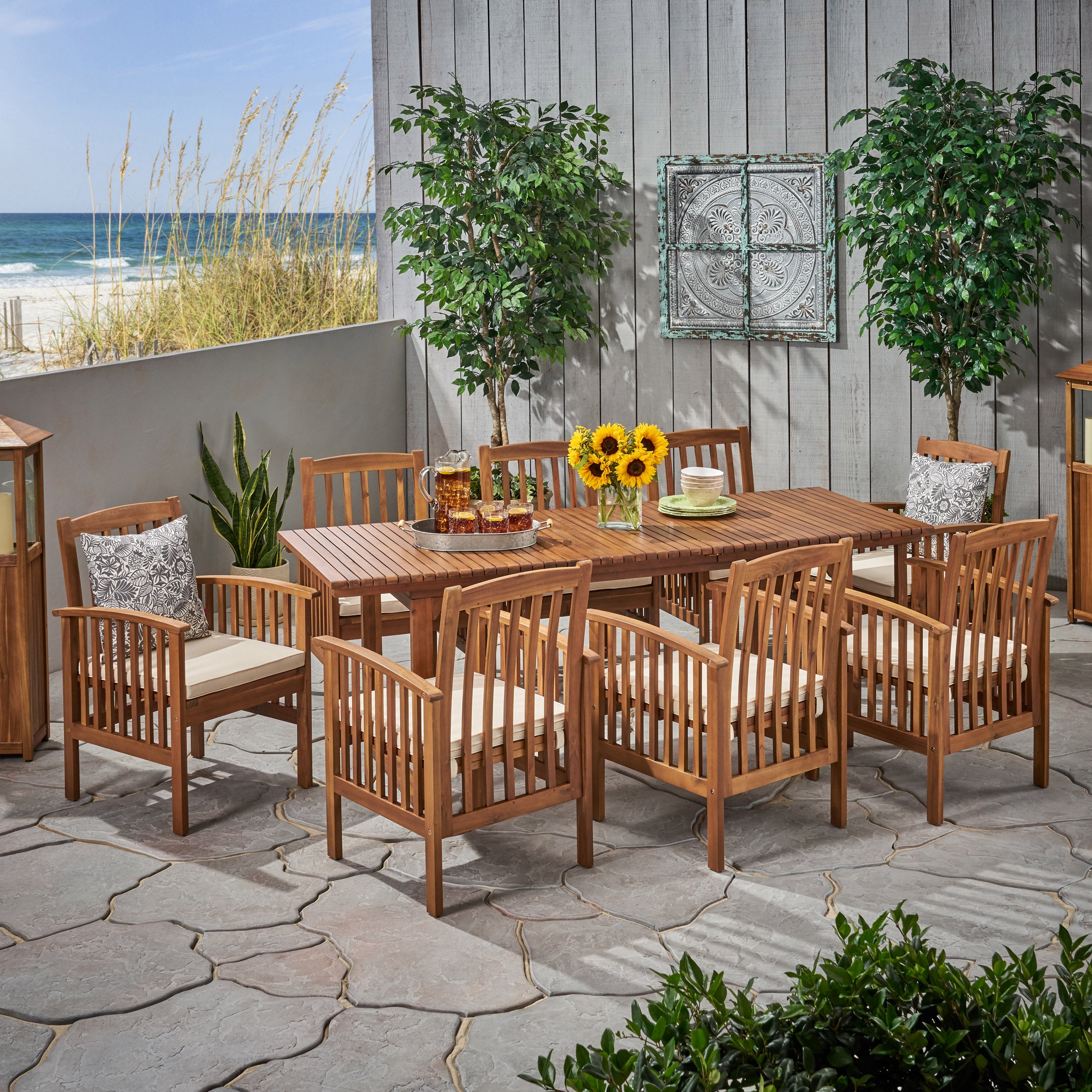 Bowdon Outdoor 8 Seater Expandable Acacia Wood Dining Set