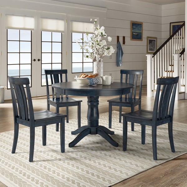 Wilmington II Round Pedestal Base Antique Dark Denim 5-Piece Dining Set by iNSPIRE Q Classic