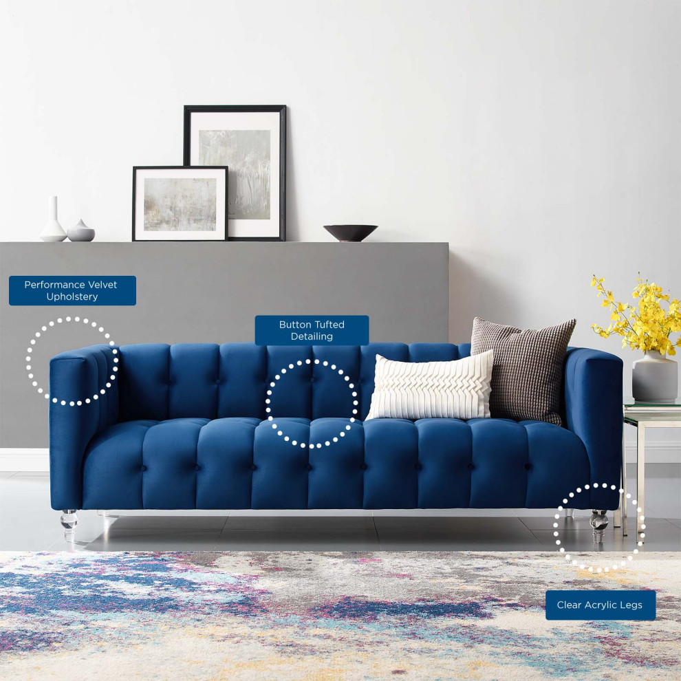 Tufted Sofa  Velvet  Dark Gray  Modern  Living Lounge Hotel Hospitality   Traditional   Sofas   by House Bound  Houzz