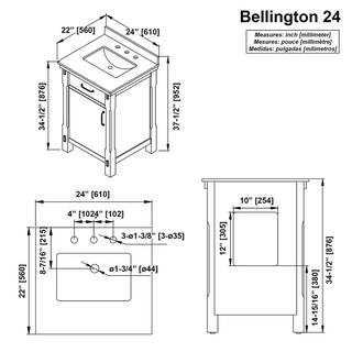 Home Decorators Collection Bellington 24 in. W x 22 in. D x 34.5 in. H Bath Vanity in White with White Engineered Stone Top Bellington 24W