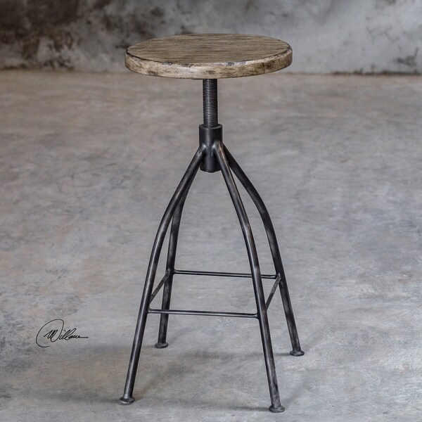 Uttermost Dalvin Industrial Aged Steel and Driftwood Pub Stool