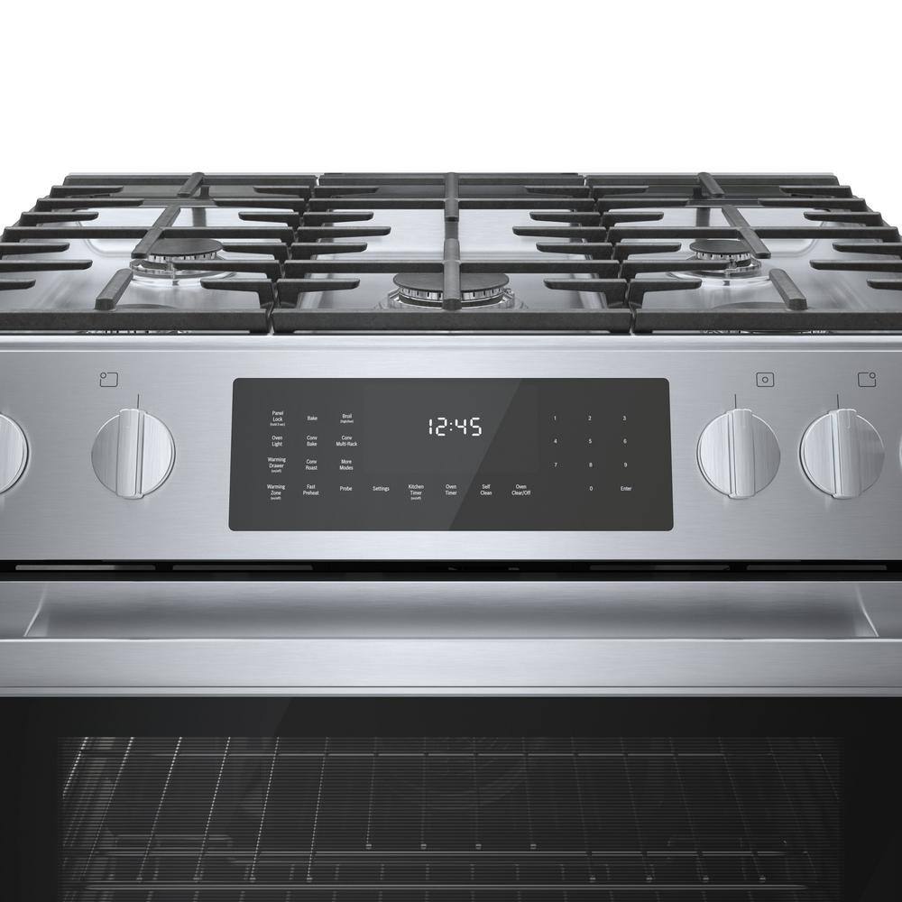 Bosch Benchmark Benchmark Series 30 in. 4.6 cu. ft. Slide-In Dual Fuel Range with Gas Stove and Electric Oven in Stainless Steel HDIP056U