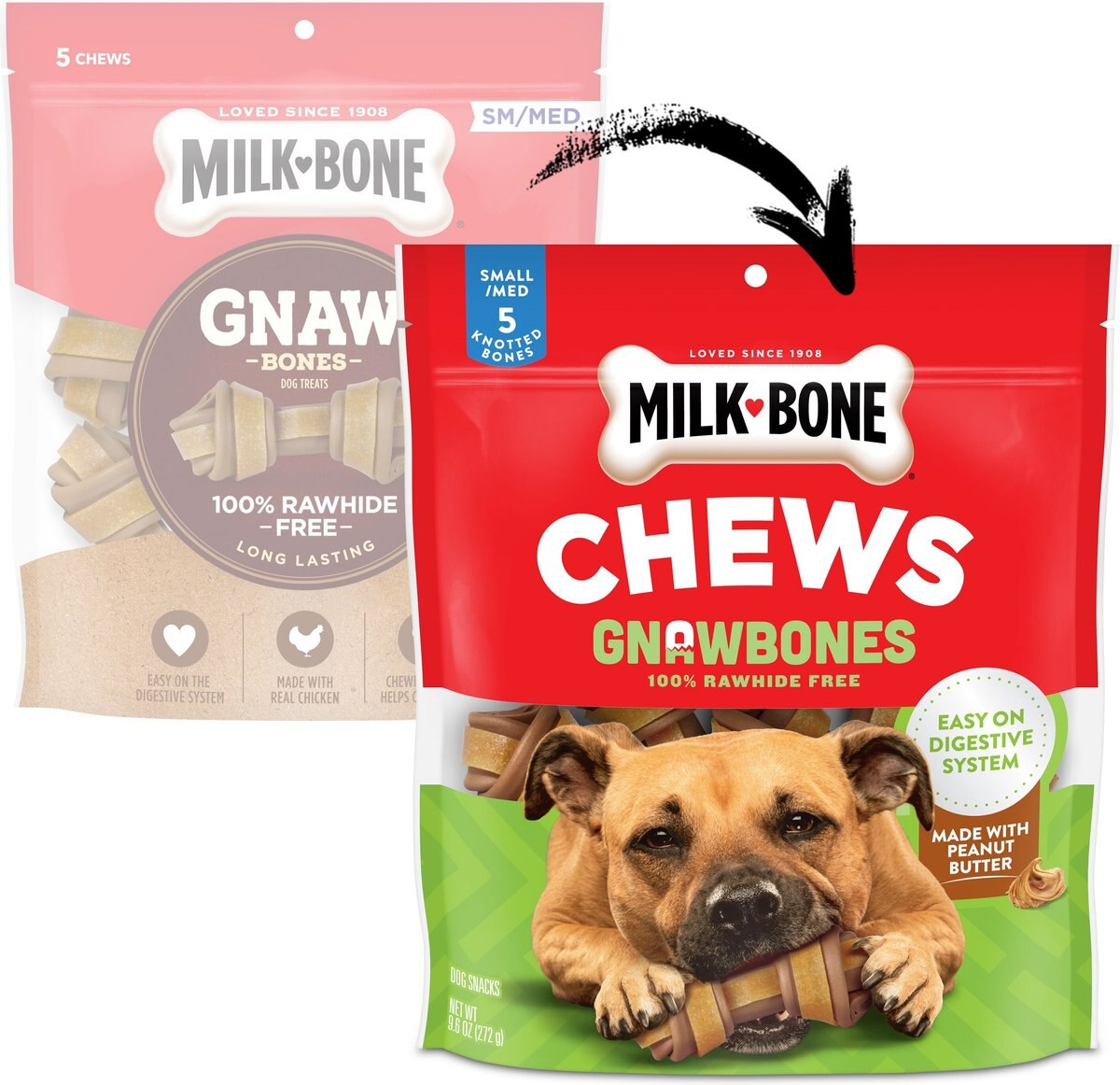 Milk-Bone Gnaw Bones Small/Medium Real Peanut Butter and Chicken Flavor Dog Treats， 5 count