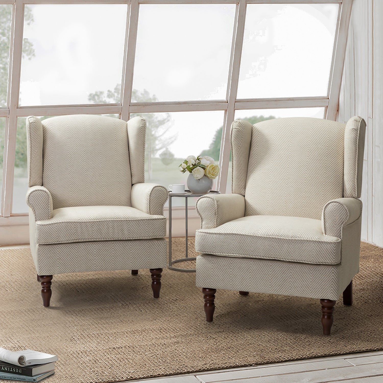 Epimethis Traditional Fabric Accent Armchair with Turned Legs Set of 2 by HULALA HOME