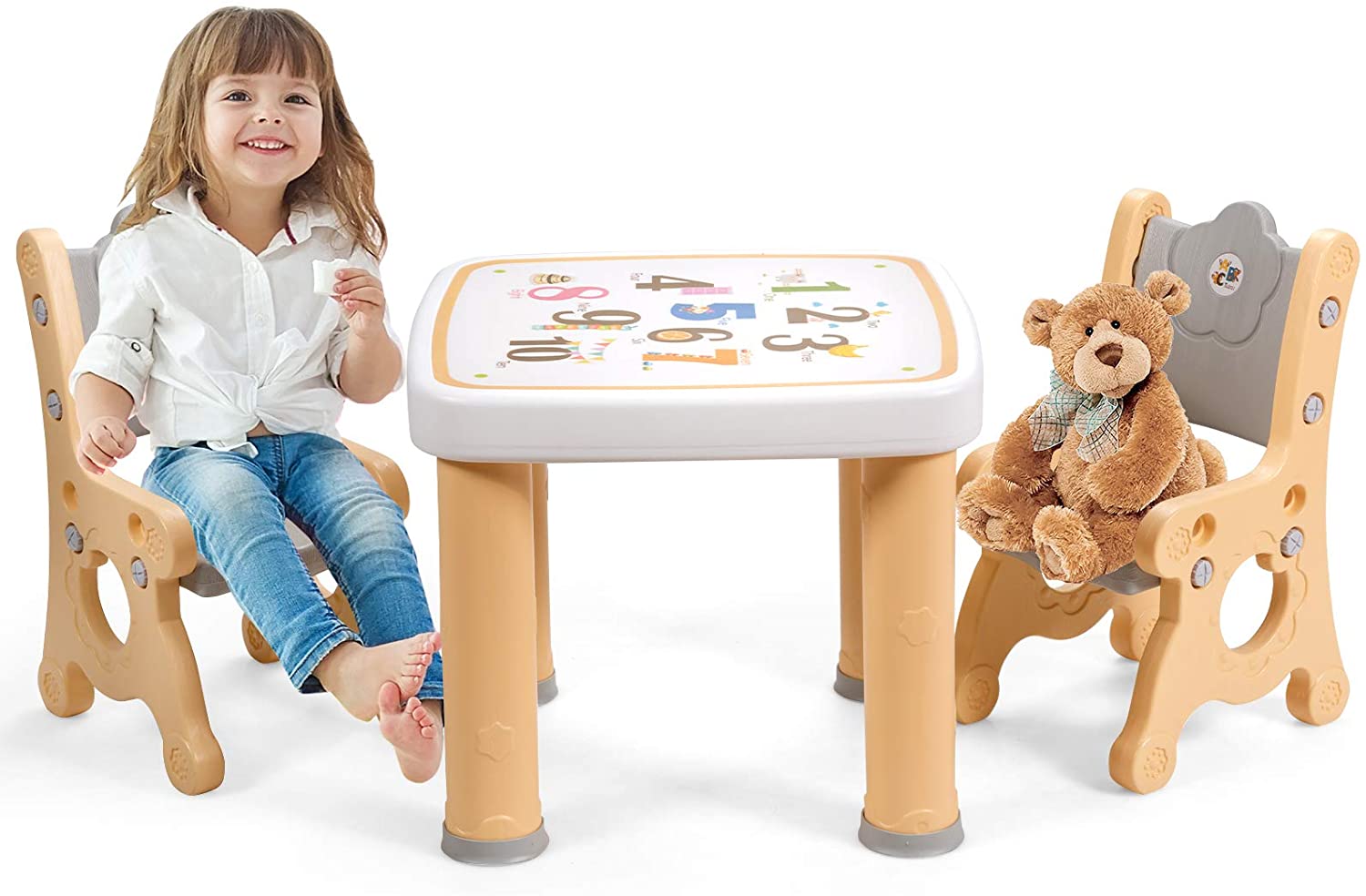 Costzon Kids Table and Chair Set, 3-Piece Toddler Activity Table and Chairs with Storage Drawer