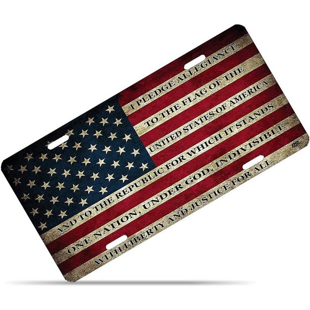 Zone Tech Tactical Usa Flag License Plate Premium Quality Thick Durable Novelty American Patriotic Pledge Of Allegiance Car Tag Plate Cover