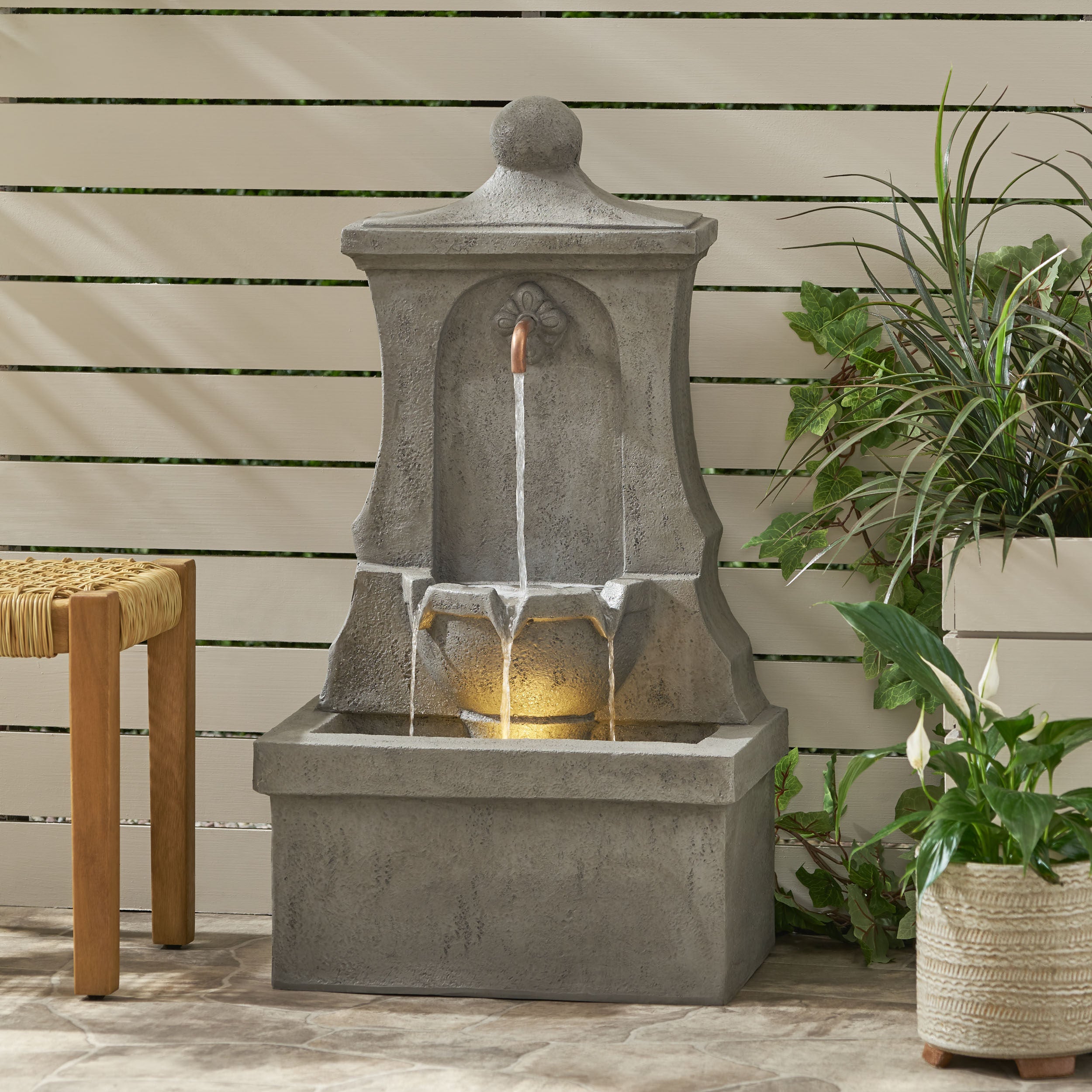 Frontage Outdoor 2-Tier Single Spout Fountain, Light Gray