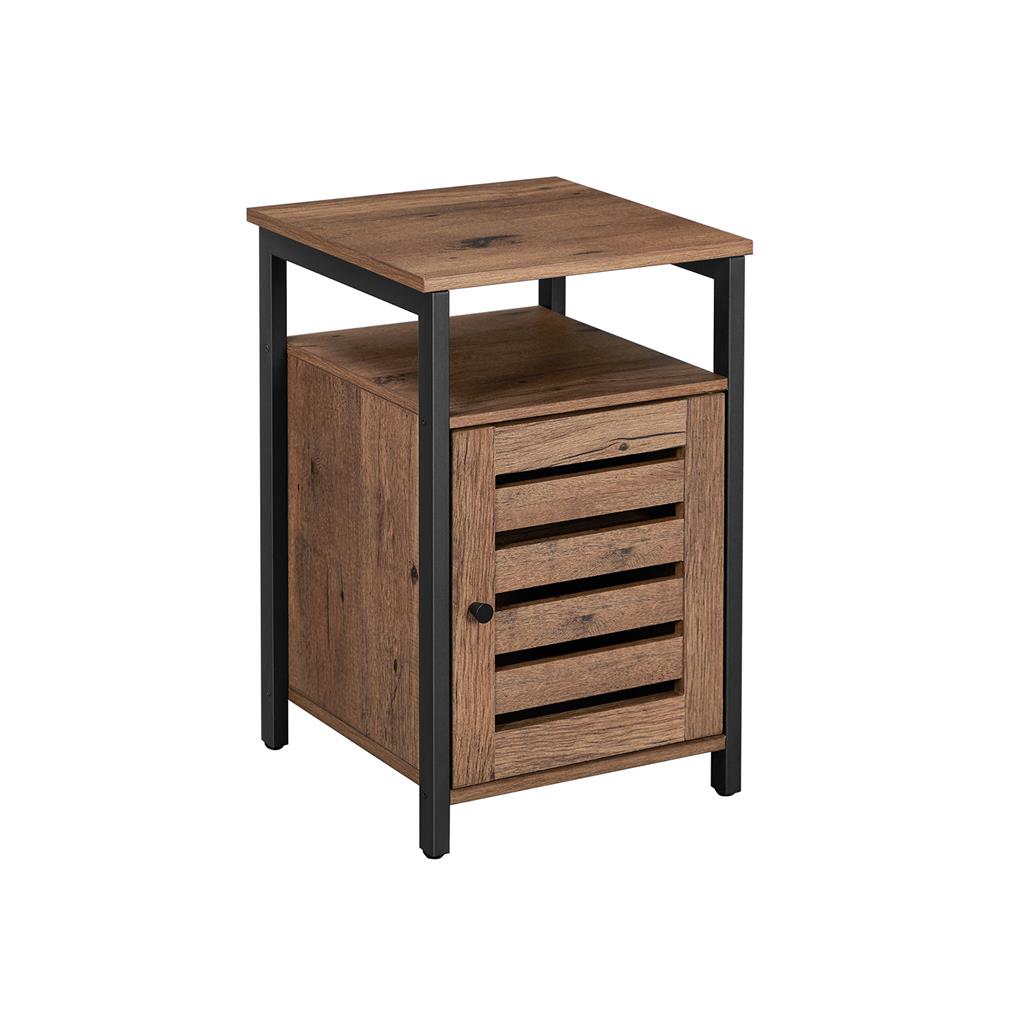 VASAGLE Industrial Rustic Brown End Table with Cabinet